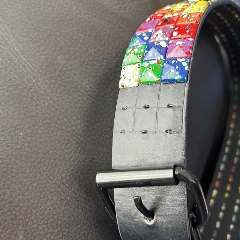 Vintage splatter paint square tile belt size womens‎ small